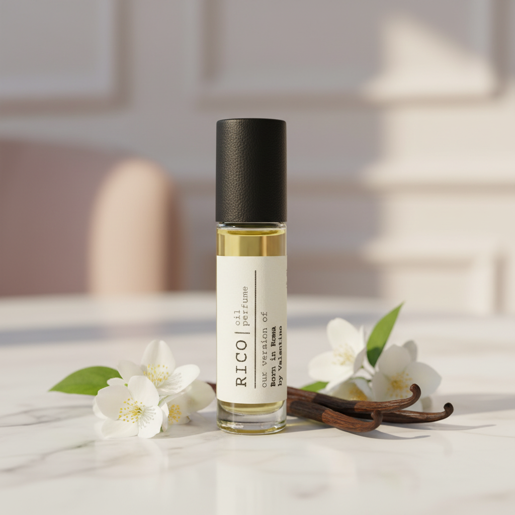 Oil Perfume Roll-On in elegant floral setting